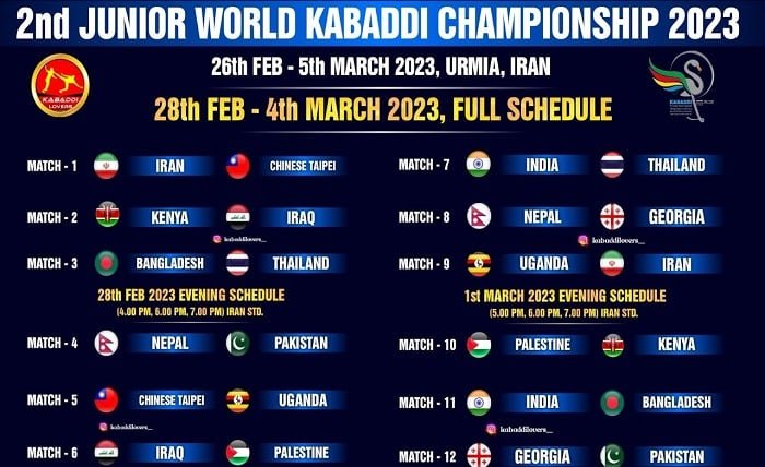 kabaddi match 2023 time table